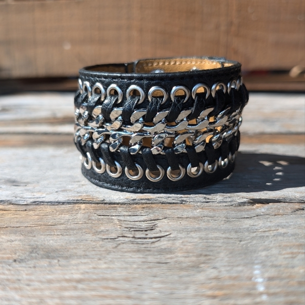 Black Leather Chain Bracelet